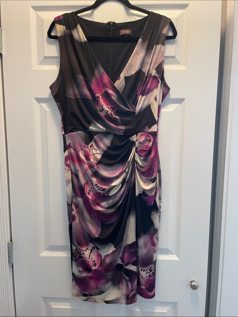 Sleeveless Floral Midi Dress in Purple and Black by Cheryl Tiegs